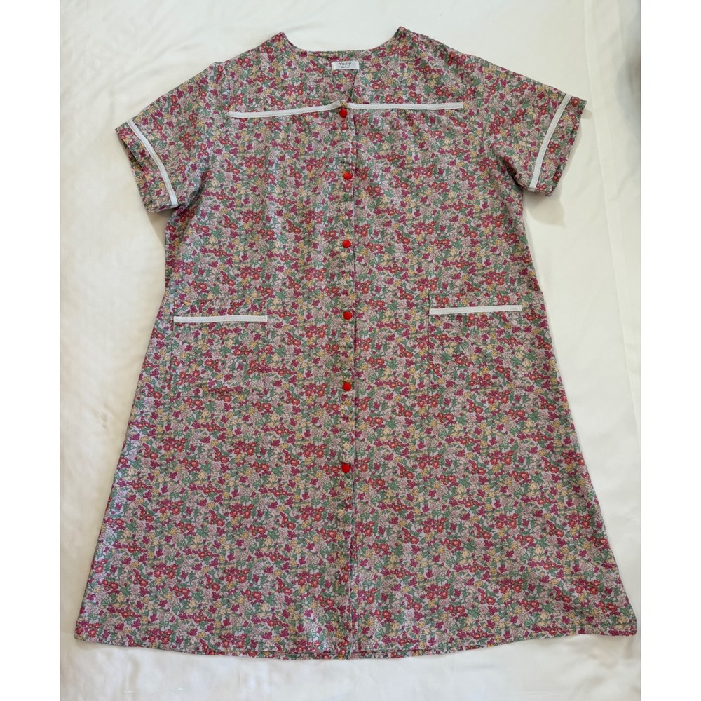 Yozly Floral House Dress Duster Pockets Pink Grandmacore Cottagecore Retro Large